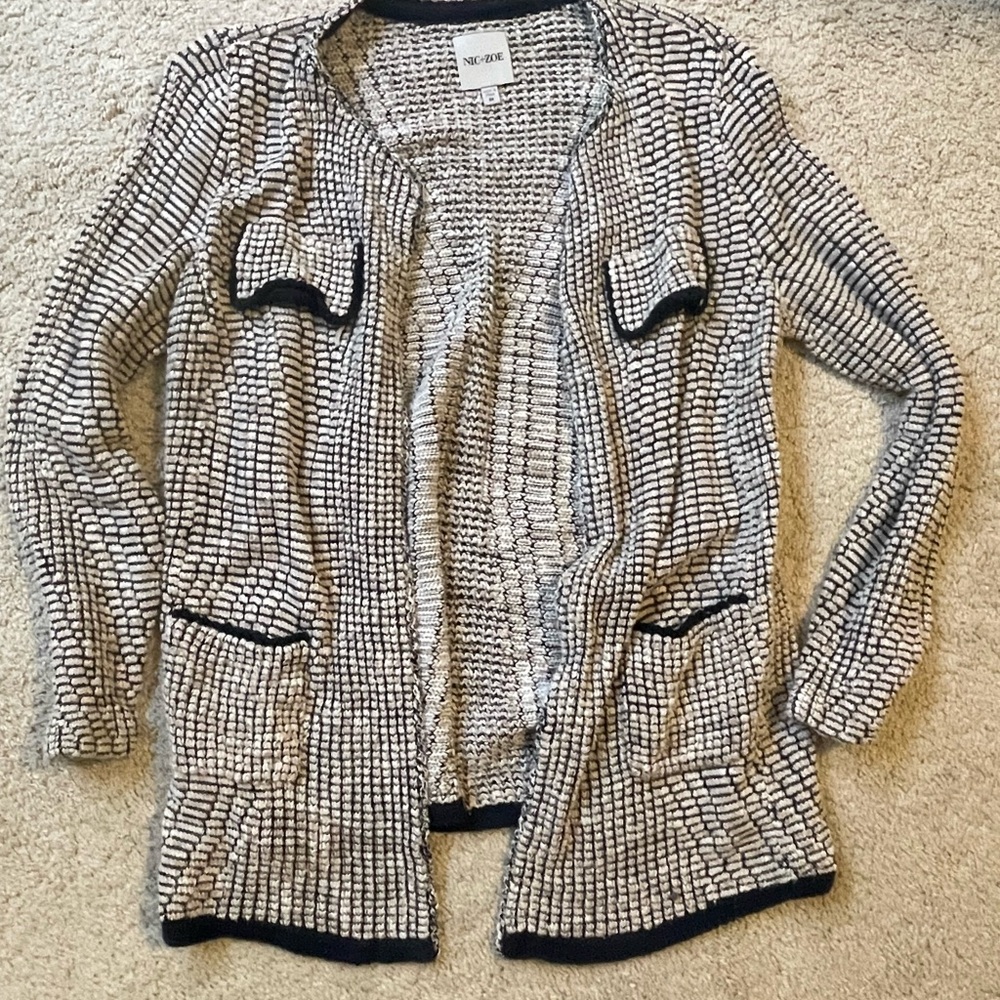 NIC+ZOE Black and White Textured Cardigan